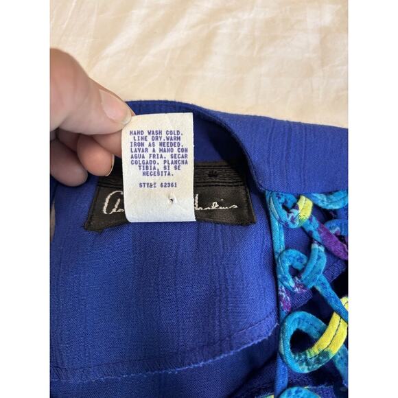 VTG Anthony Mark Hankins Size M Blue Keyhole Top Blouse Artsy Teacher Retro Boho - Picture 9 of 11
